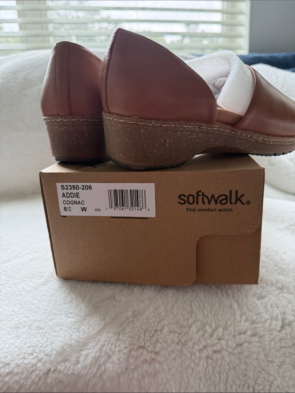 SoftWalk Addie Cognac Leather Slip-On Wedge Mules